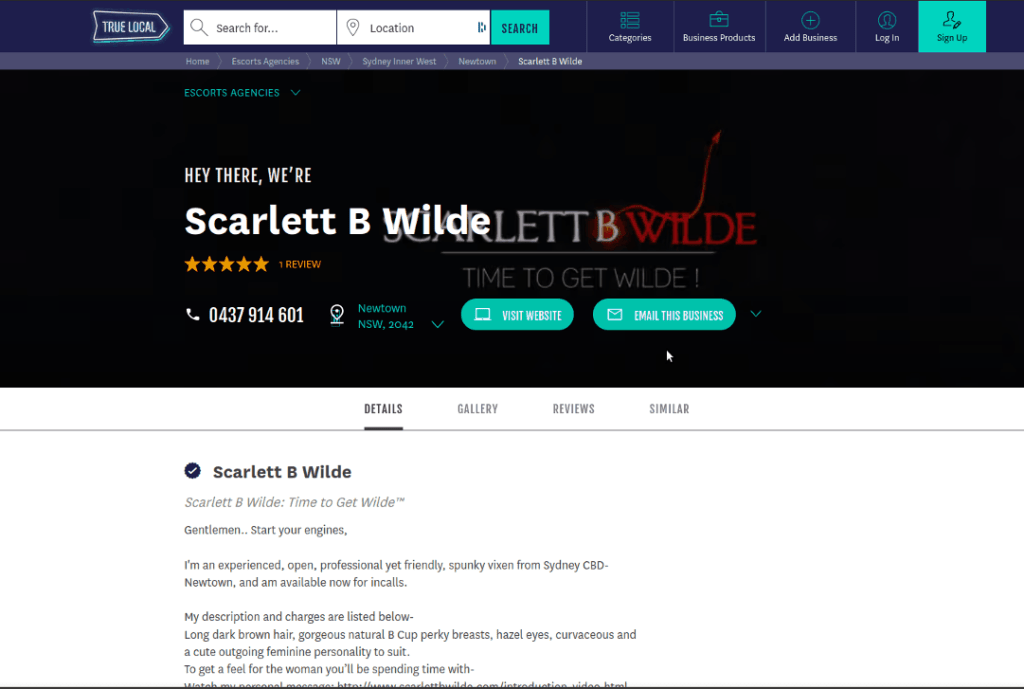 Screenshot of True Local Business Listing of Scarlett B Wilde