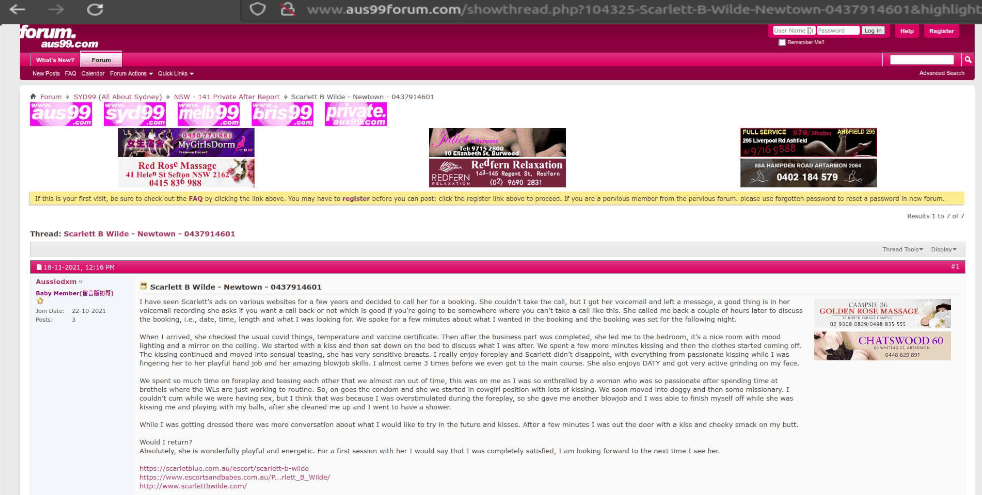 Screenshot of Aus99 Forum Review about Scarlett B Wilde